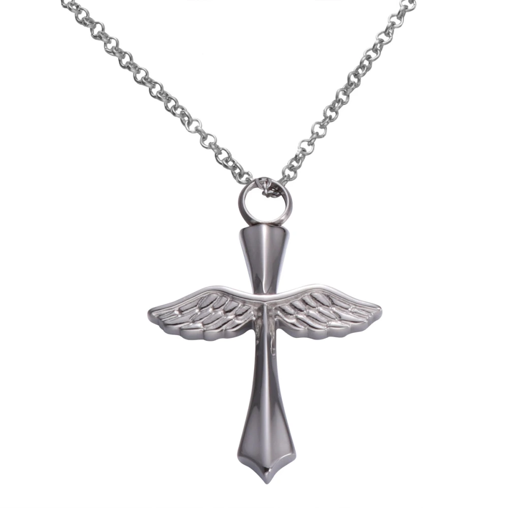 Stainless Steel Cross Necklace Memorial Cremation Ashes Urn Necklace Bone Ash Pendant for Family Friends (With Funnel)