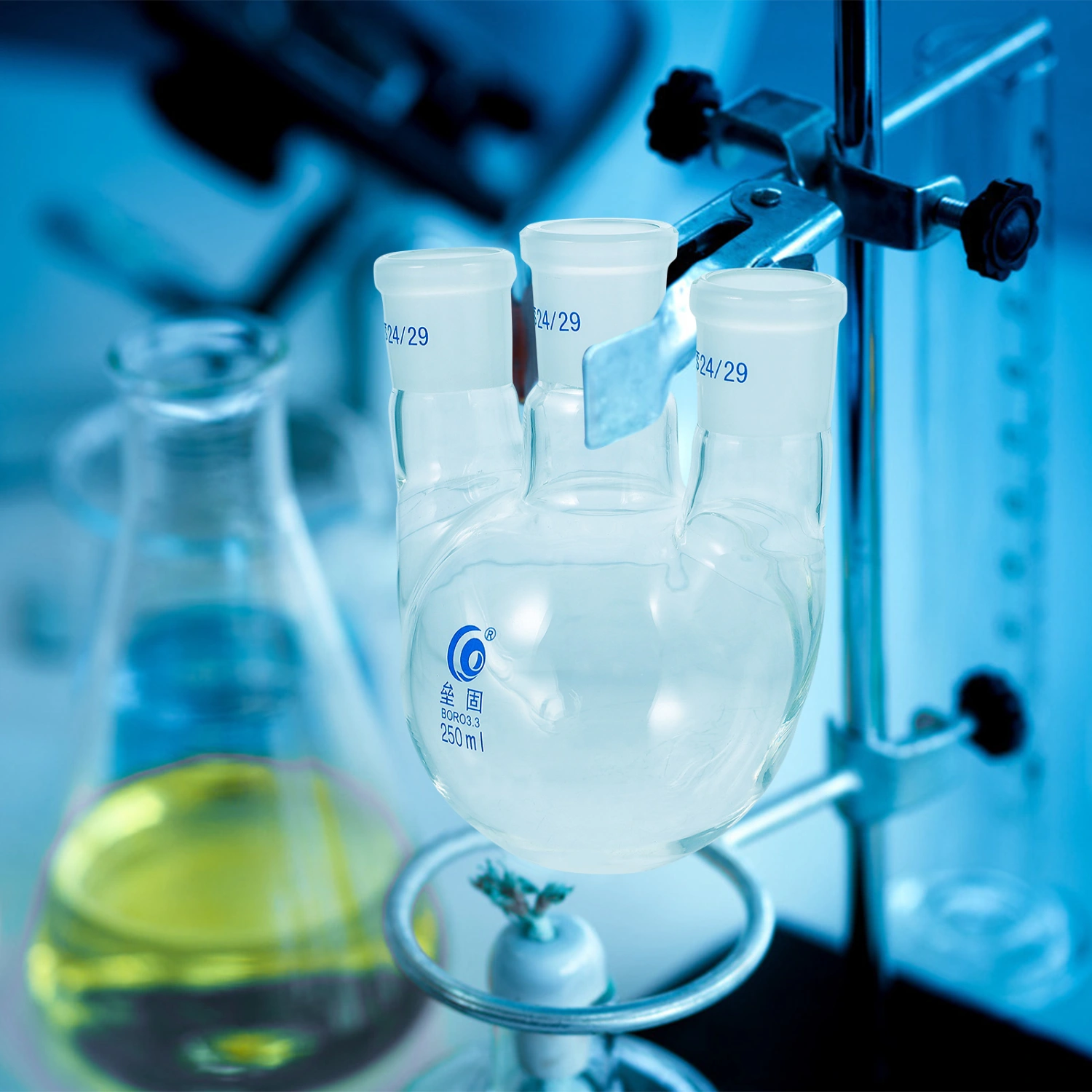 1pc Laboratory Apparatus Transparent Glass Beaker Three-necked Boiling Flask