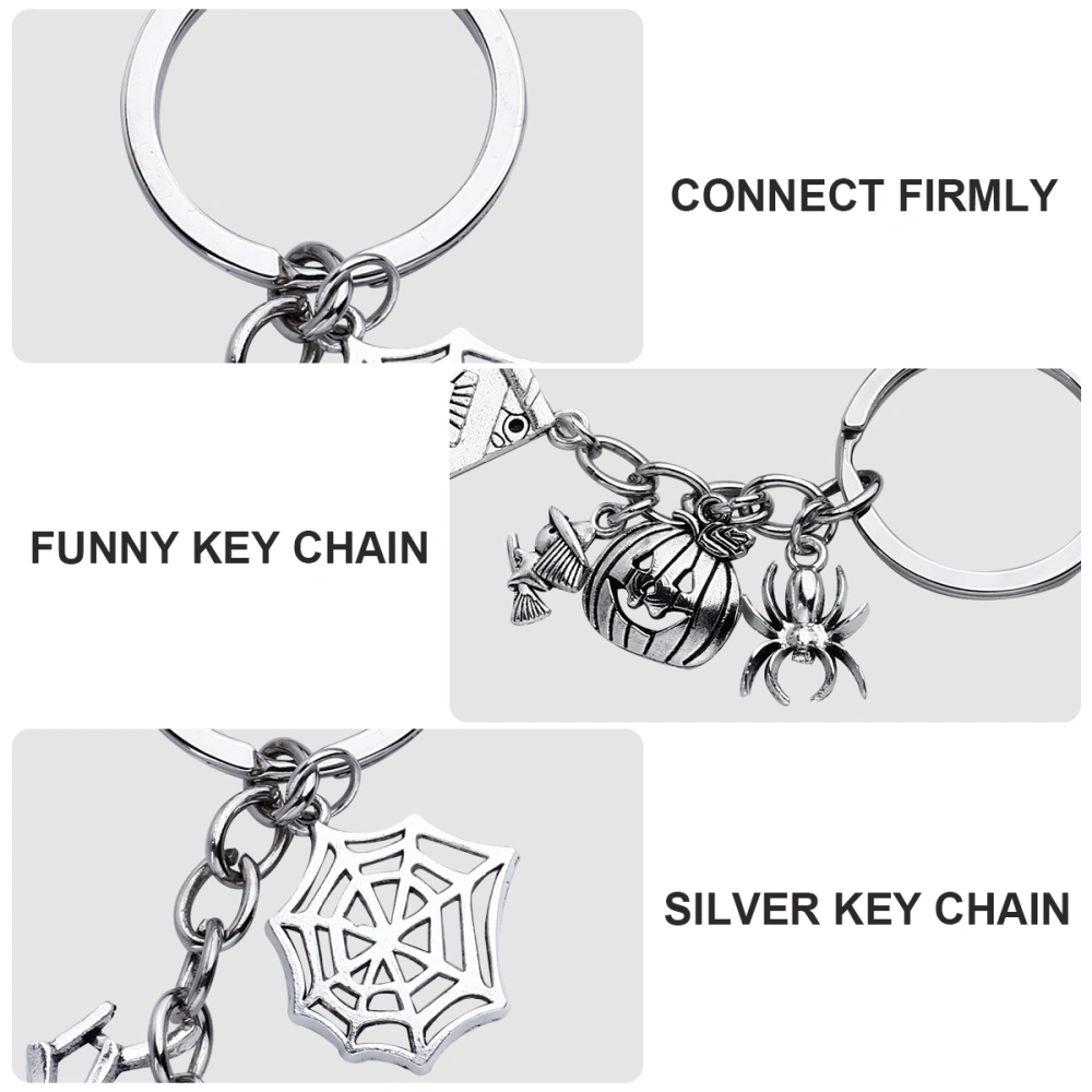 2pcs Halloween Key Chain Retro Creepy Key Ring Bag Pendant Ornament Silver