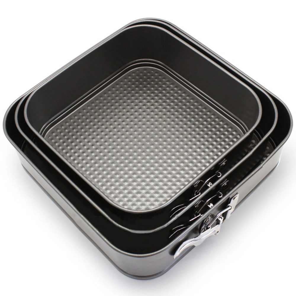 3PC Square Live Buckle Non-stick Cake Molds Carbon Steel Honeycomb Live Bottom Baking Tray Cake Baking Pan for Home Party Wedding (Black)