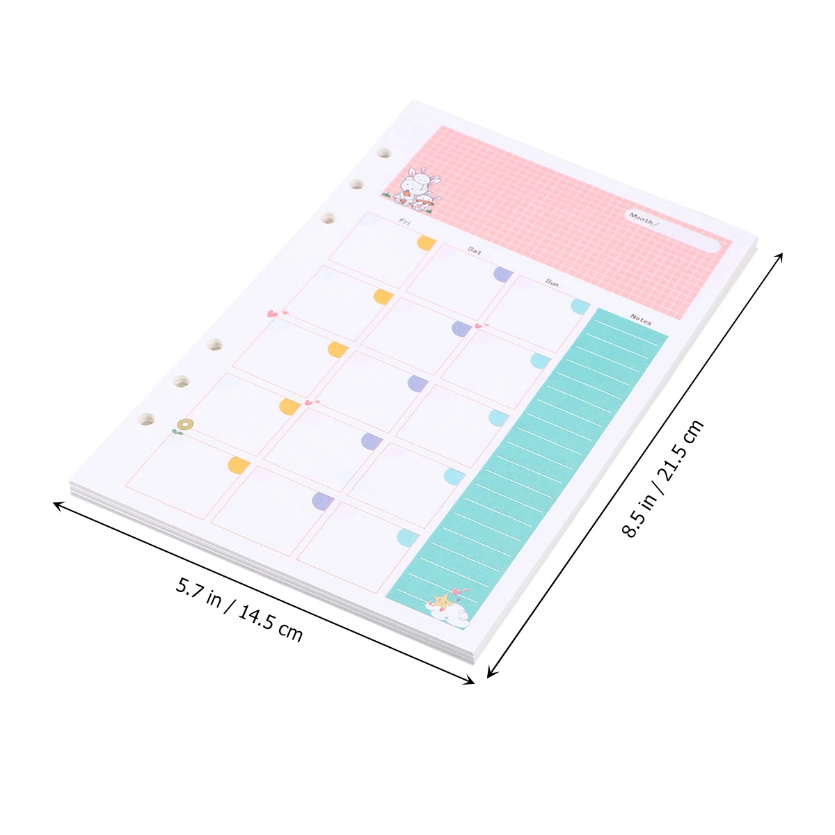 2pcs Colorful A5 Size 6 Holes Loose Leaf Paper Filler Paper Refills for Spiral Notebook Monthly Planner Notepad (Monthly Plan Pattern)