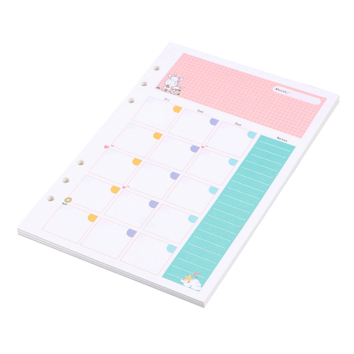 2pcs Colorful A5 Size 6 Holes Loose Leaf Paper Filler Paper Refills for Spiral Notebook Monthly Planner Notepad (Monthly Plan Pattern)