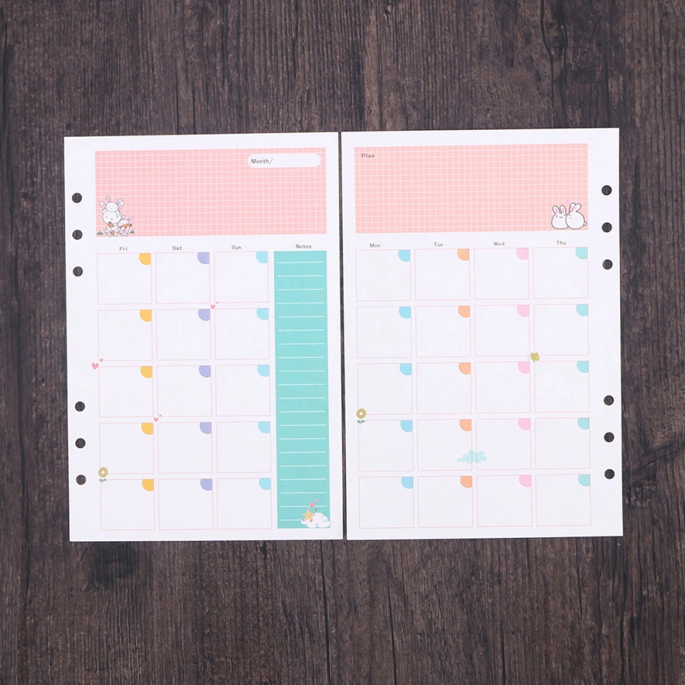 2pcs Colorful A5 Size 6 Holes Loose Leaf Paper Filler Paper Refills for Spiral Notebook Monthly Planner Notepad (Monthly Plan Pattern)