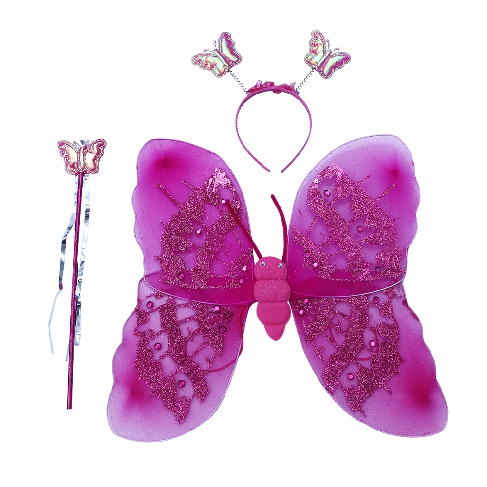 3PCS Children's Performance Costume Wings Hair Band Fairy Wand Party Costume Set (Rosy)