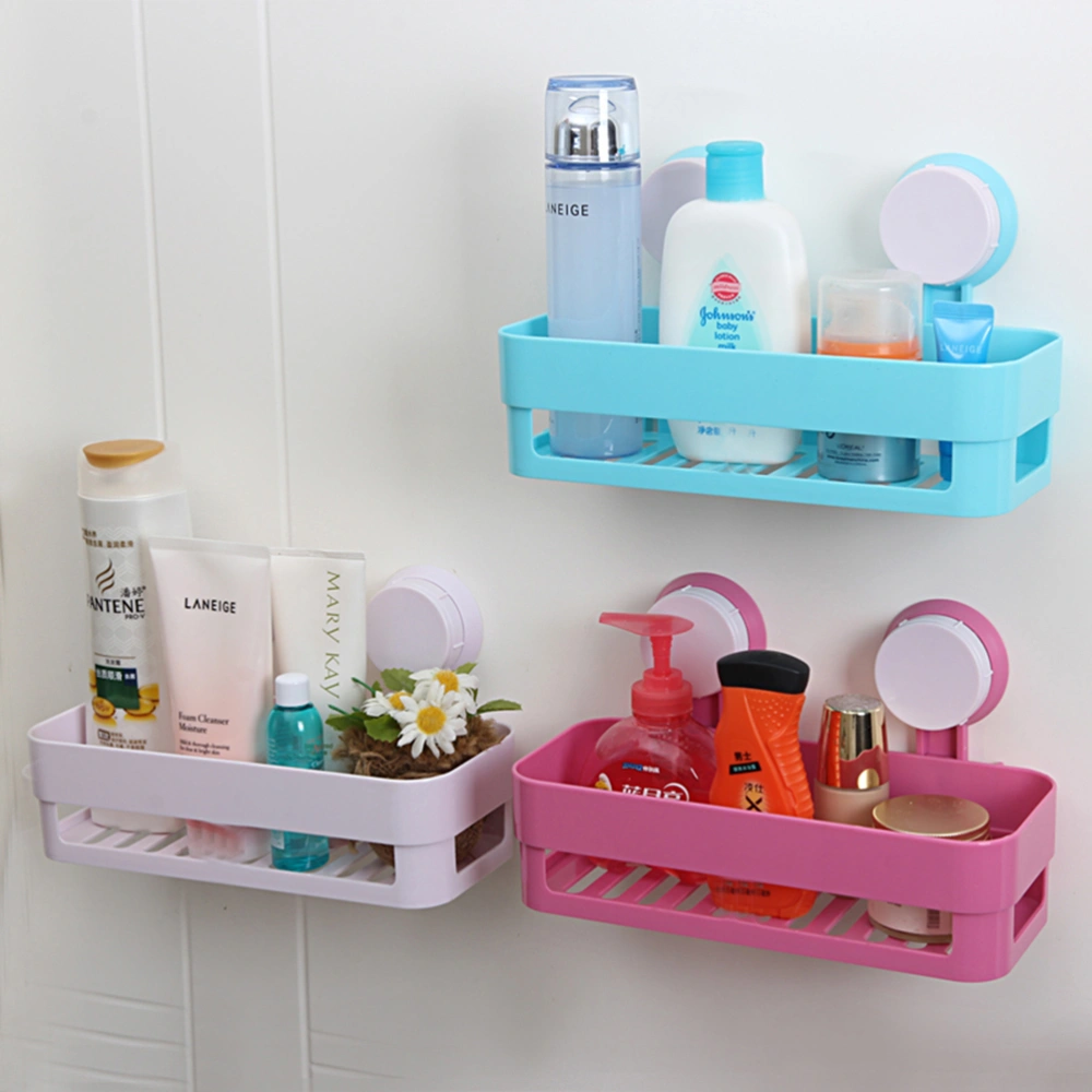 Plastic Suction Cup Bathroom Kitchen Storage Rack Organizer Shower Shelf (Blue)