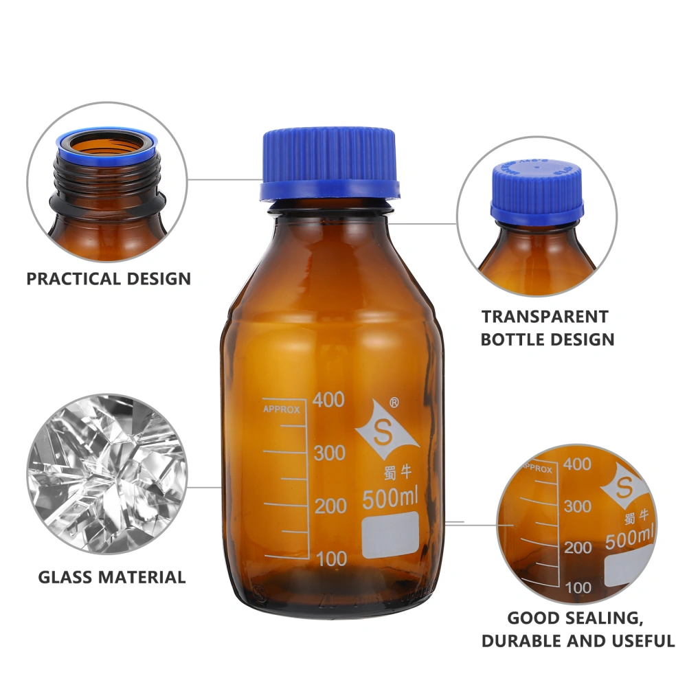 Chemical Reagent Bottle Glass Sample Container Refillable Medicine Bottle 500ml