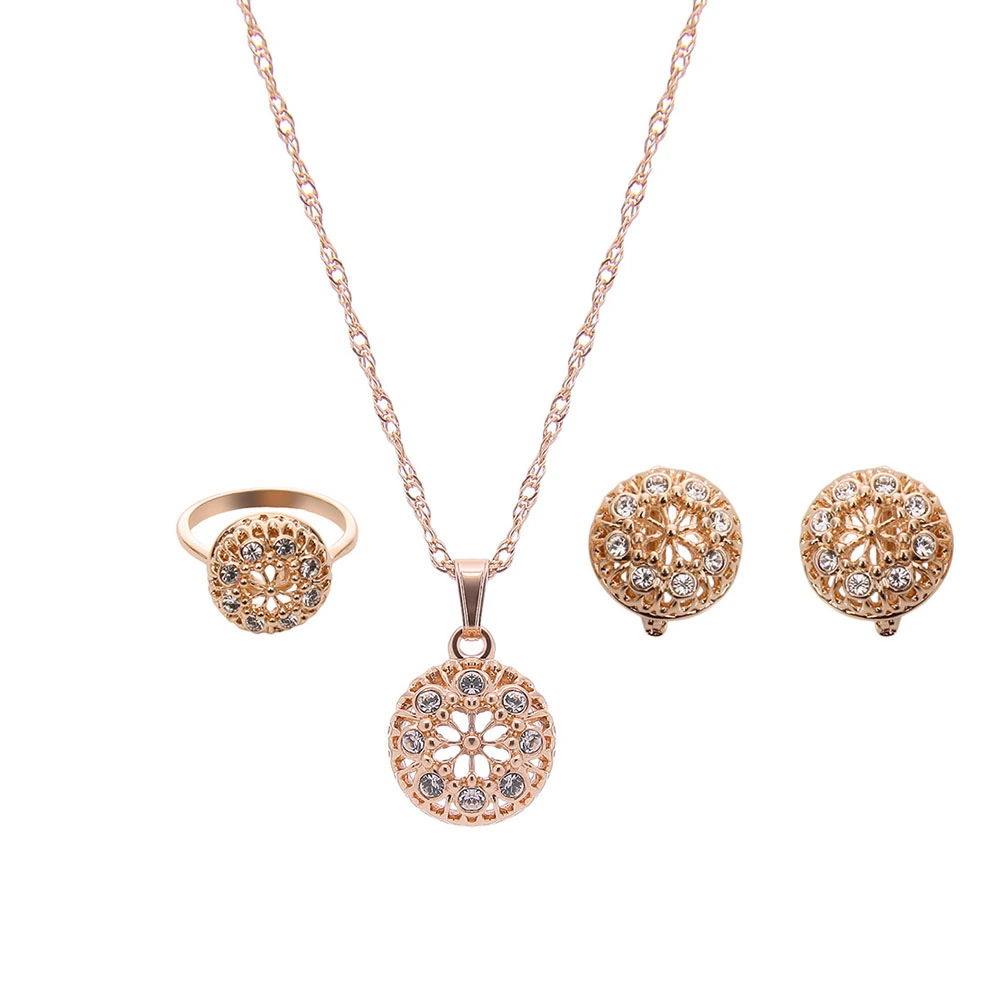 Wedding Jewelry Earrings Necklace Ring Three Sets Crystal Jewelry Suite (White)