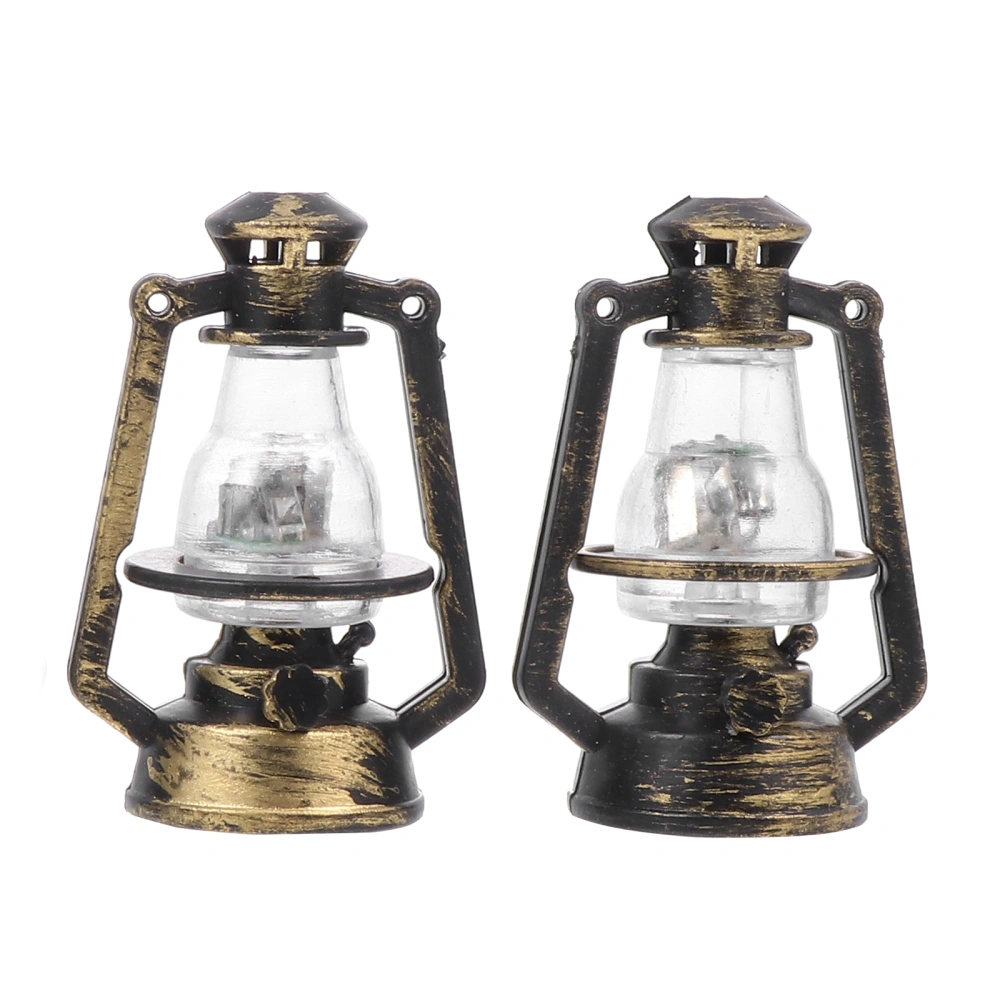 2Pcs Doll House Kerosene Lamps Miniature Lantern Models Retro Photo Props