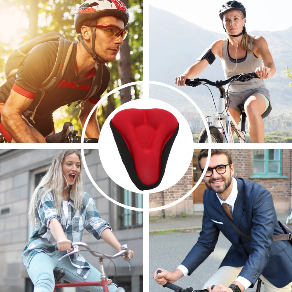 2pcs Universal Mountain Bike Seat Cover 3D Thick Bike Seat Pad Silicone Cushion Saddle Cover Bike Accessory(Black, Red)