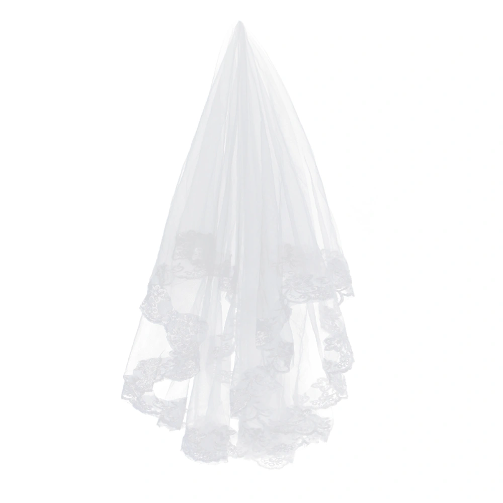 Fashion 1.5M Long One-Tier Embroidery Lace Decor Bridal Wedding Veil Mantilla (White)