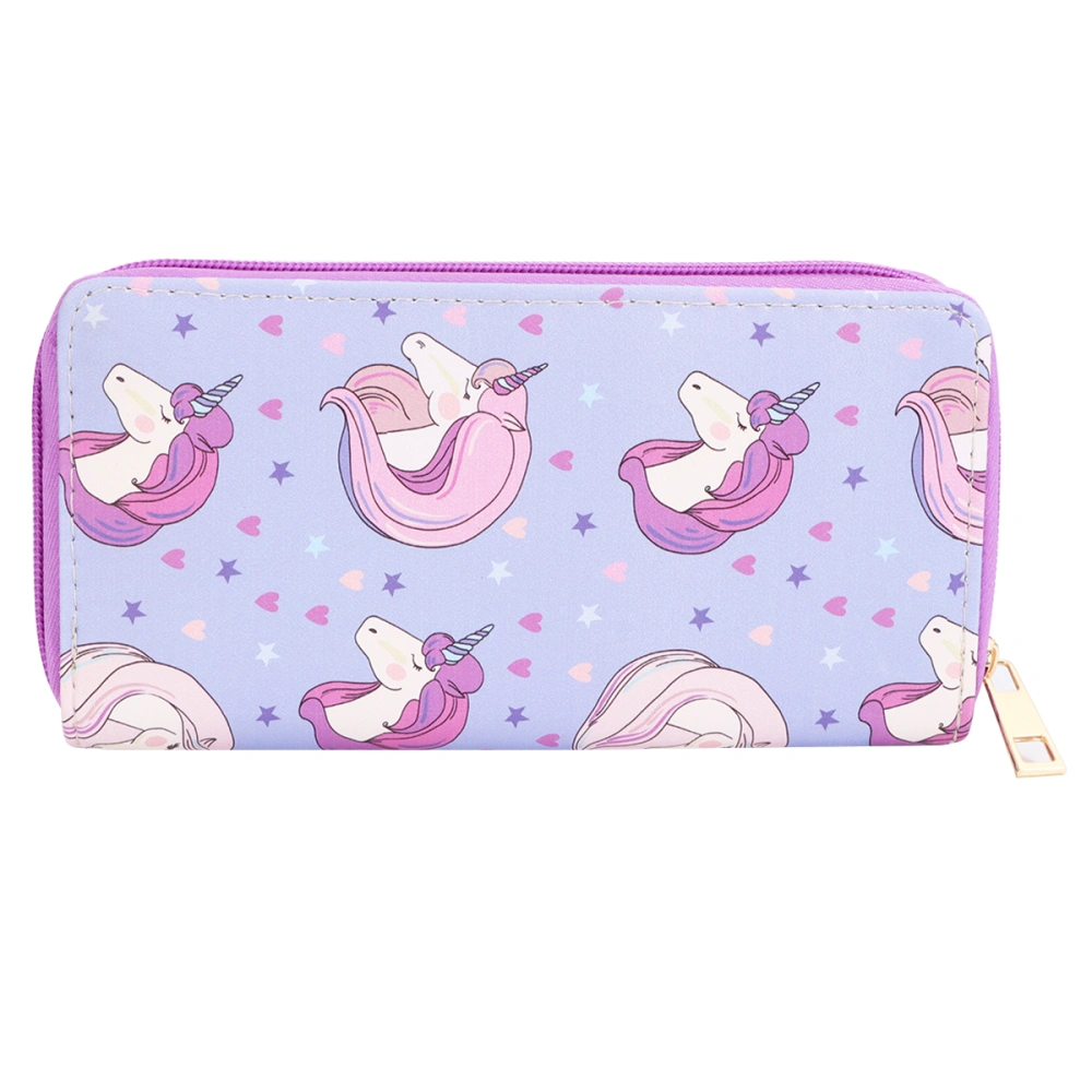 Lovely Unicorn Long Wallet Cash Compartments PU Leather Purse for Ladies Girls