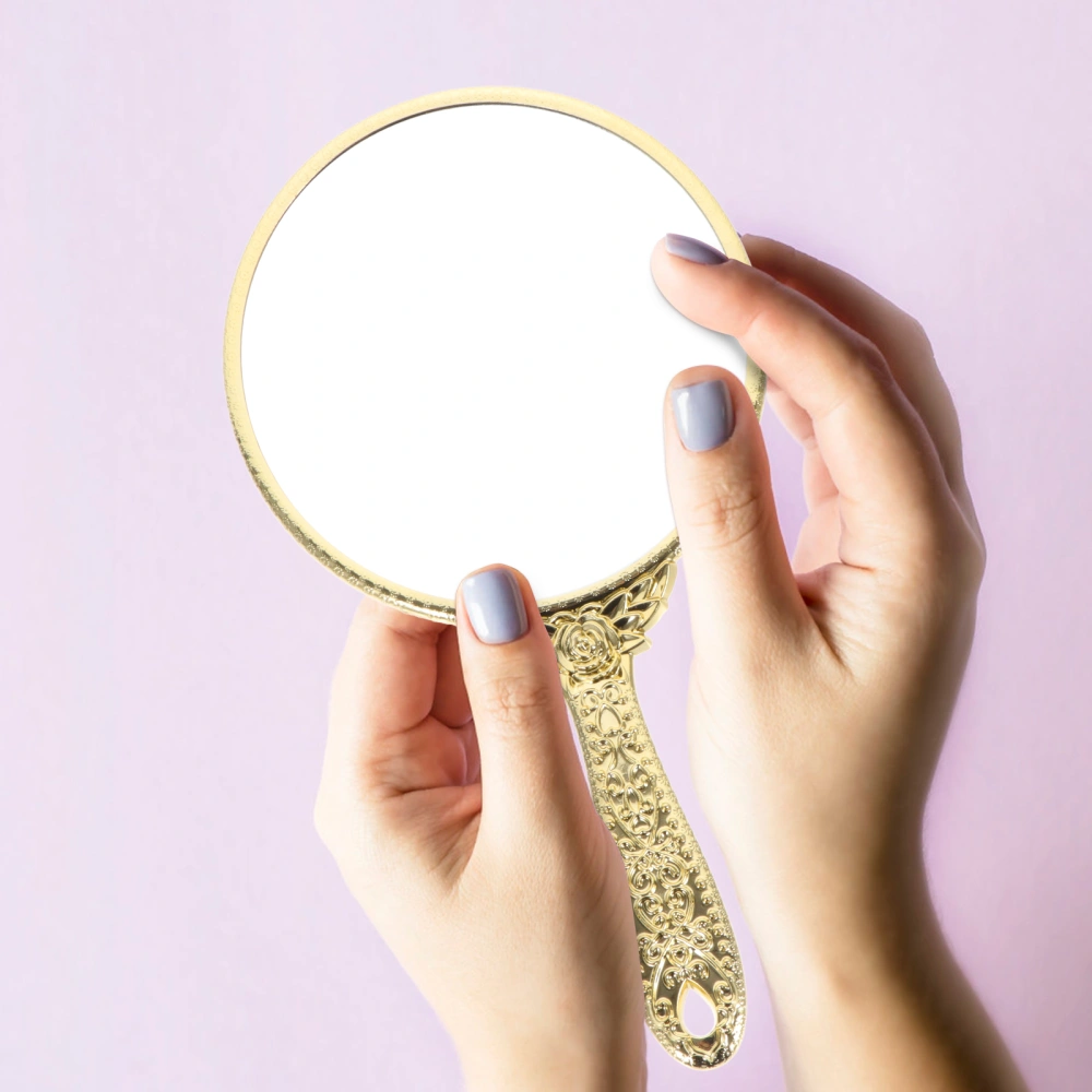 Retro Handle Mirror Portable Women Makeup Mirror Carry Handheld Mirror