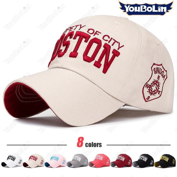 Unisex BOSTON Letter 3D Three-Dimensional Embroidery Cotton Soft Top Adjustable Baseball Cap Fashion Men Women Classic Accessories Outdoor Casual Sport Snapback Sun Hat 8 Colors