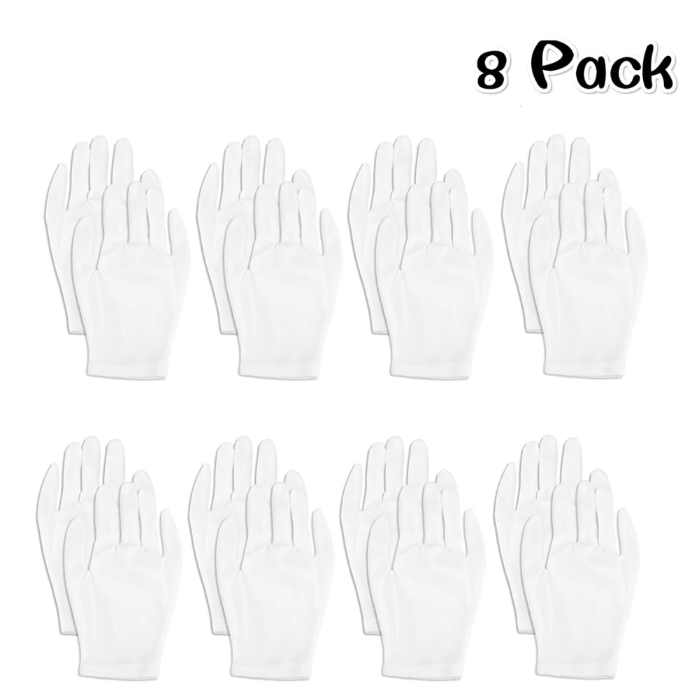 Foxnovo Lightweight Nylon Protective Glove Film Handling Glove Working Glove - 8 pairs/set (White)