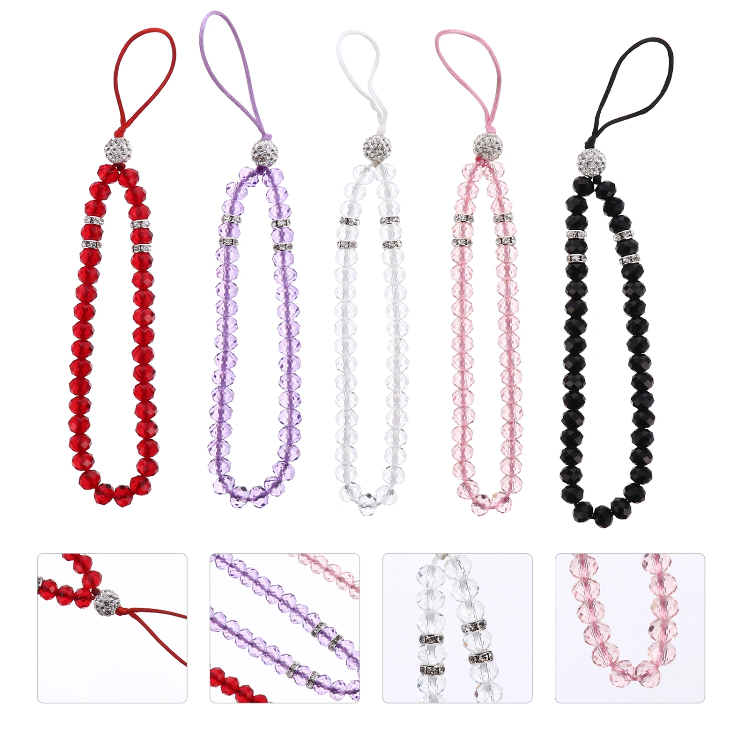 5pcs Non-slip Phone Lanyards Crystal Beads Hand Wrist Strap Short String