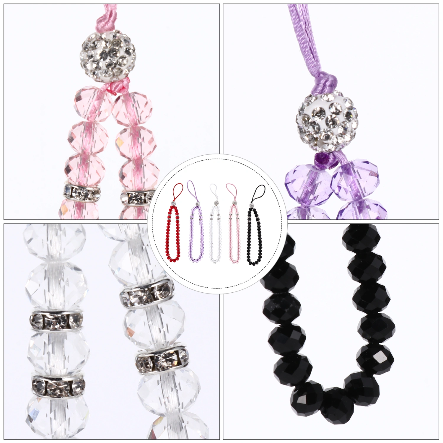 5pcs Non-slip Phone Lanyards Crystal Beads Hand Wrist Strap Short String