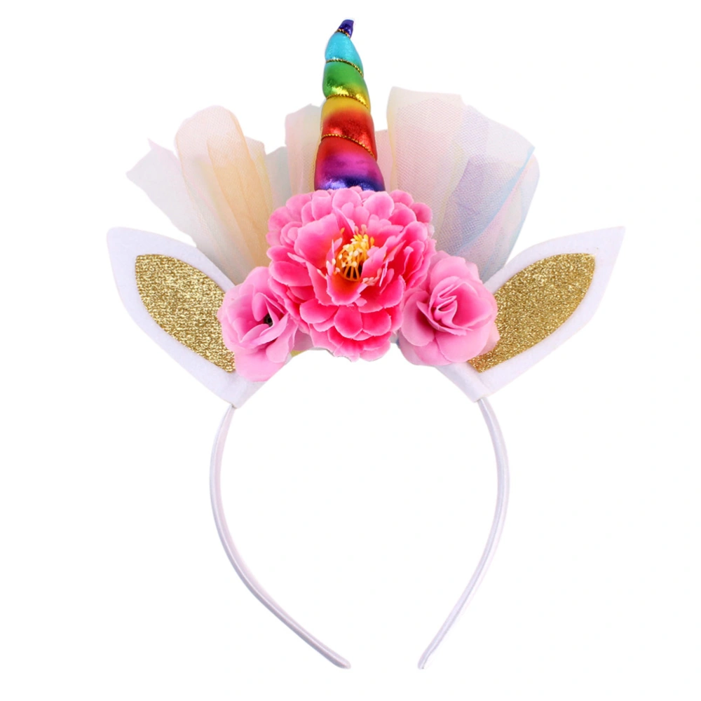 Glitter Unicorn Horn Headband Hair Flowers Animal Ears Headdress Headpiece for Party Decoration (Multicolor)