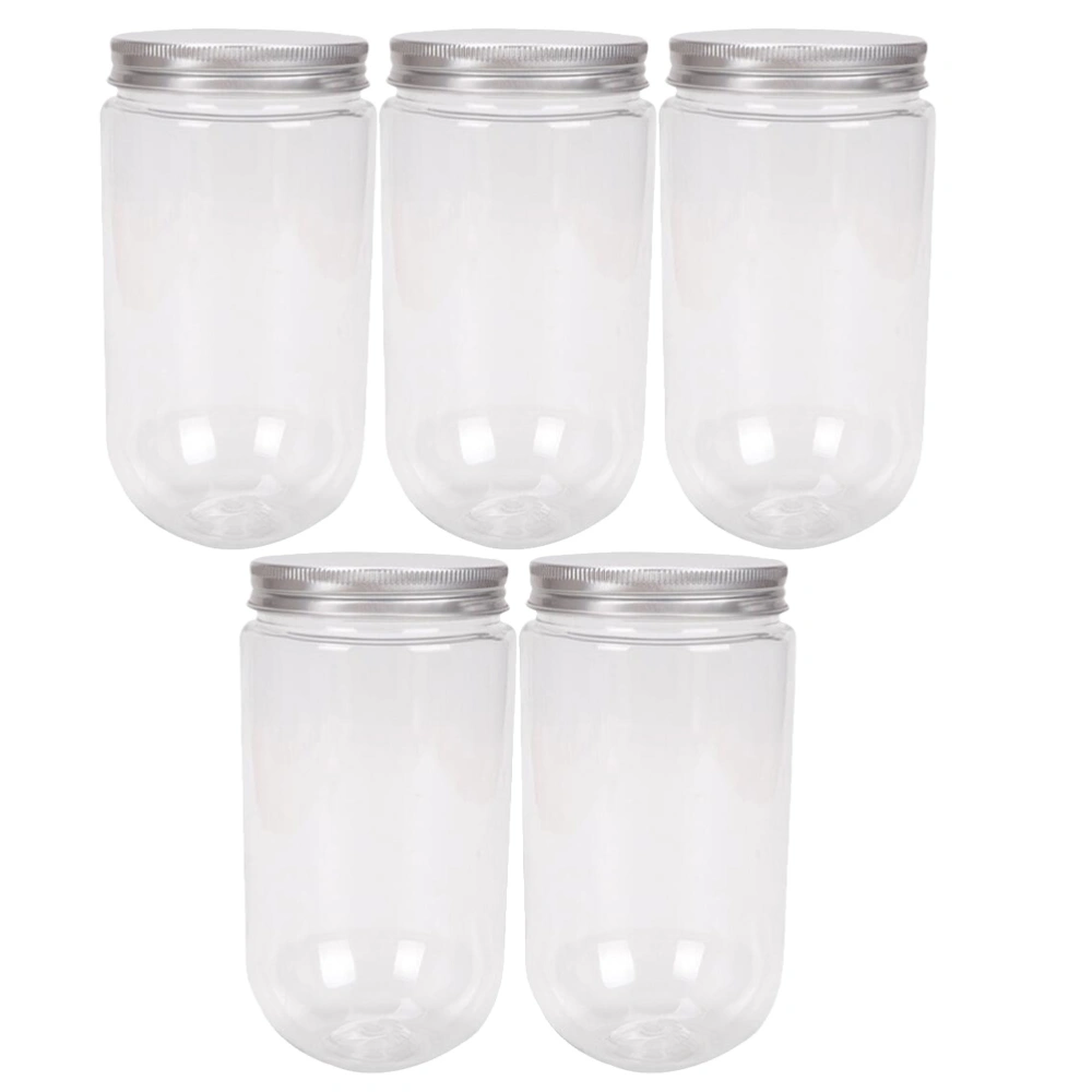 5pcs 500ml Dessert Cups Disposable U Shaped Milk Tea Bottle Plastic Transparent Juice Cups Beverage Bottle Drinking Cup with Lid (Sealed Lid)