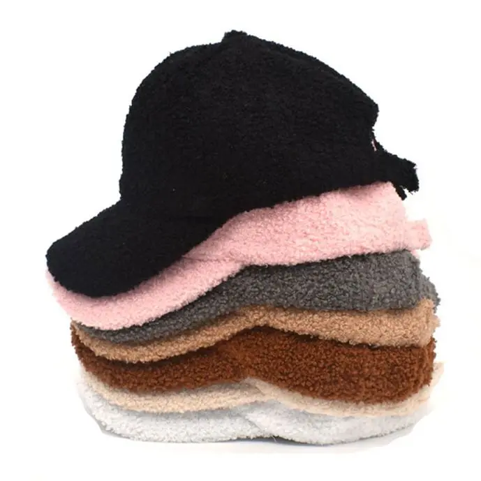 Women's Lamb Fur Hats Warm Letter Plush Baseball Cap Korean Version