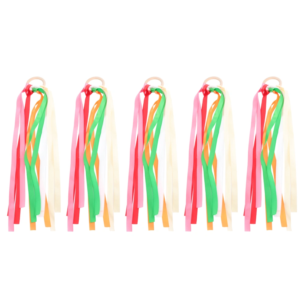 5Pcs 25cm Wooden Round Handle Dance Ribbon Dancing Gymnastics Ribbon Dancing Streamers for Kids