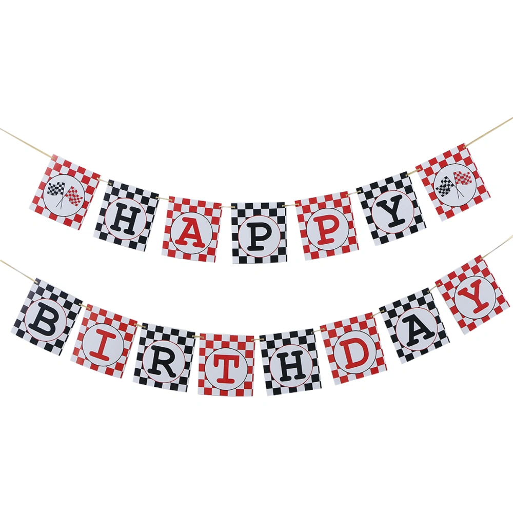 Checkered Racing Flags Design Banner Garland Party Decoration Letter Bunting Birthday Party Supplies for Car Themed Party Celebration