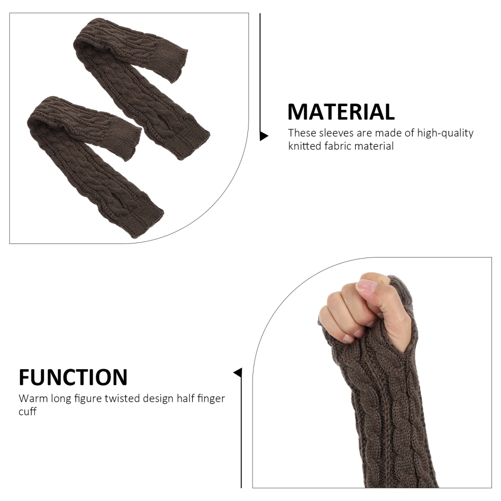 1pair Warm Knitted Sleeves Practical Arm Sleeves Long Fingerless Sleeves