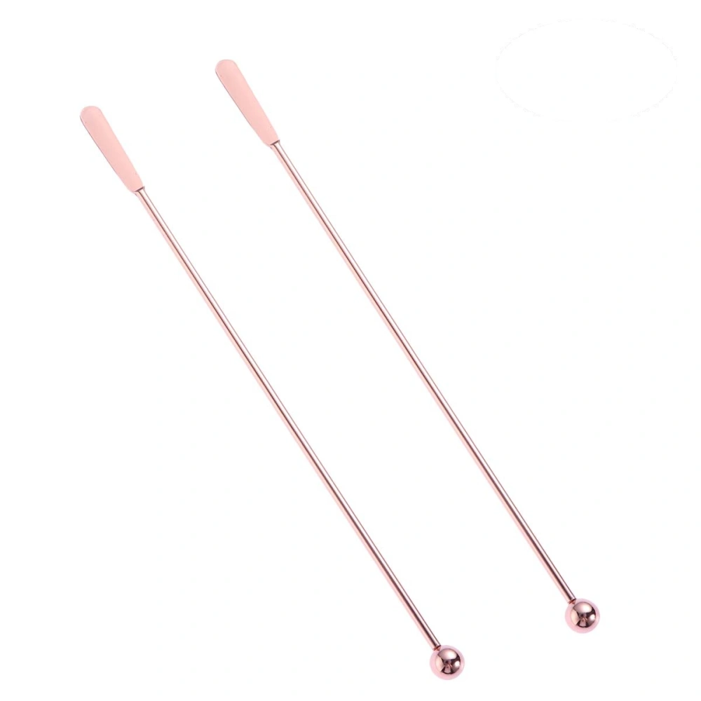 5 Pcs Stainless Steel Flat and Round Bead Cocktail Pick Set Fruit Stick Martini Picks(Rose Gold)