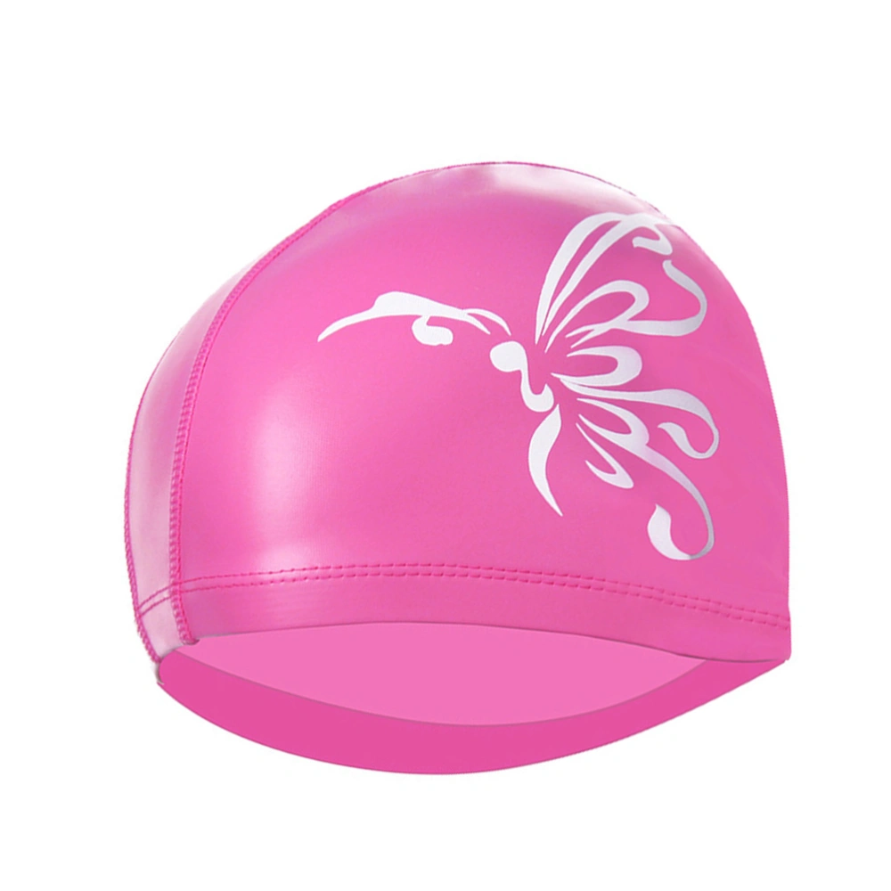 PU Waterproof Swimming Swimming Hat Sports Elastic Swimming Sun Protection Hat Ear Cover Swimming Head Accessory for Women Girls (Pink Butterfly)