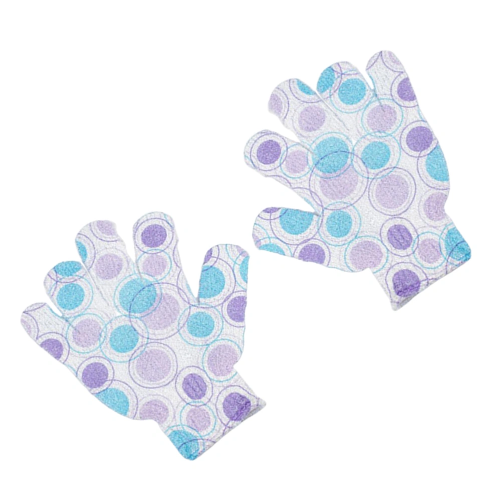 1 Pair Delicate Useful Printed Five Finger Bath Shower Gloves for Cleaning Use (Random Style)