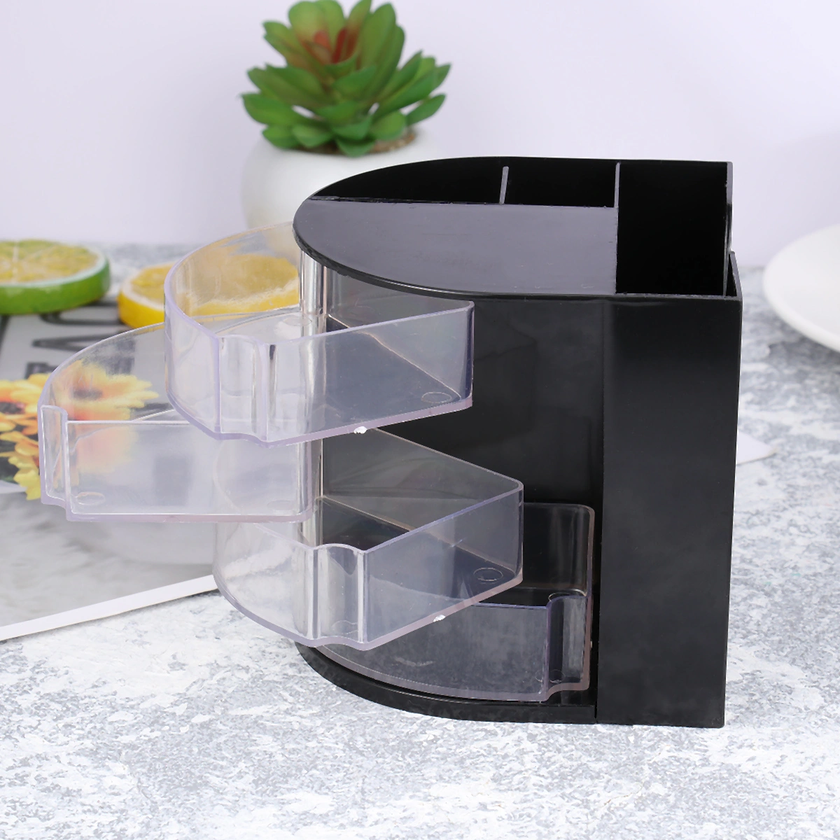 Multi-function Multi-cell Large Capacity Plastic PP Pen Holder Desktop Storage Box for Home and Office (Black)