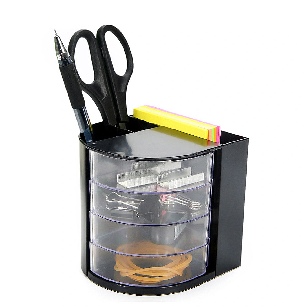 Multi-function Multi-cell Large Capacity Plastic PP Pen Holder Desktop Storage Box for Home and Office (Black)