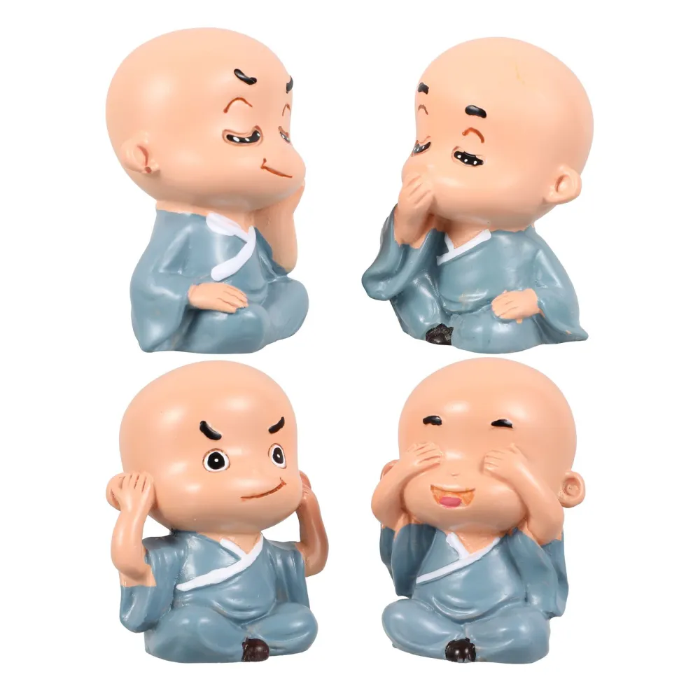 4Pcs Buddha Statue Resin Crafts Ornament Little Monks Figurine Dekstop Decor