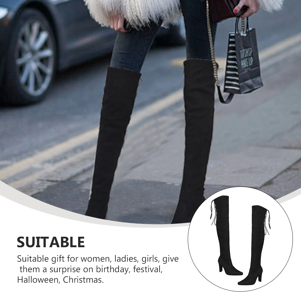 1 Pair Woman Pointy Thigh High Boots Woman Thick High Heel Boots Winter Boots