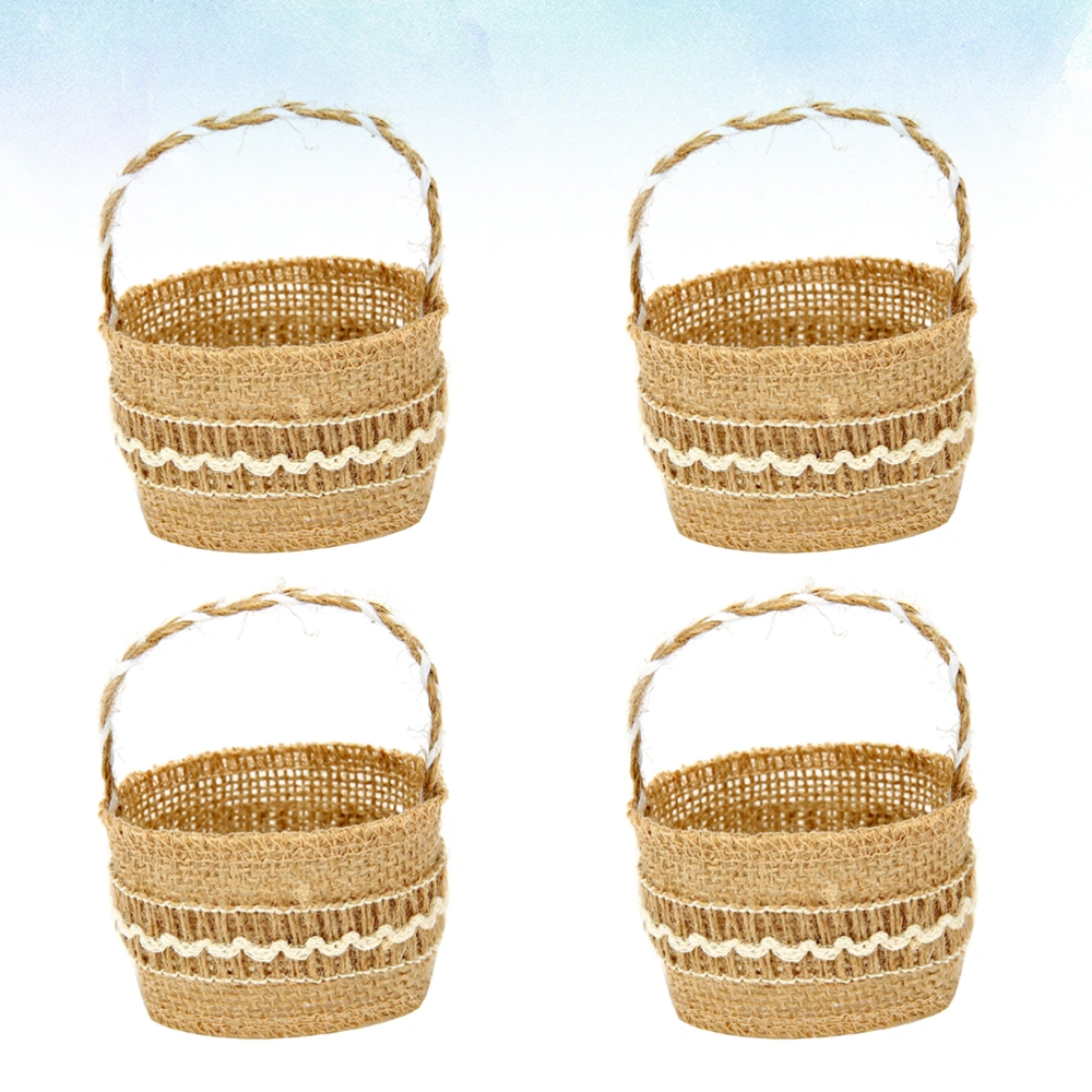 4pcs Wedding Linen Basket Beautiful Candy Storage Holder Flower Basket Linen Craft