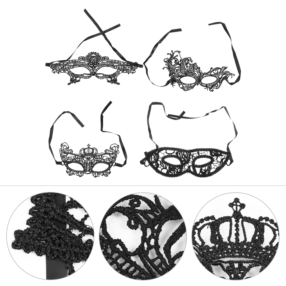 4pcs Half Face Mask Lace Eye Mask Party Mask Face Cover Costume Accessories