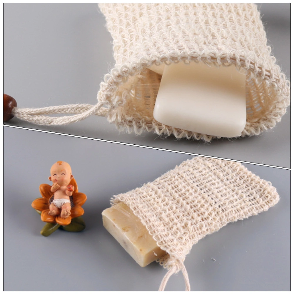 6pcs Hanging Soap Drying Bag Toilet Soap Pouch Drawstring Soap Holder (Beige)