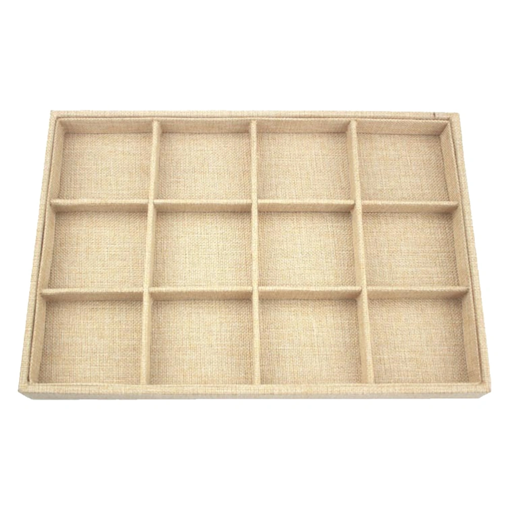 Sackcloth Stackable 12 Grids Jewelry Tray Showcase Display Organizer for Bracelet Watch Necklace Storage