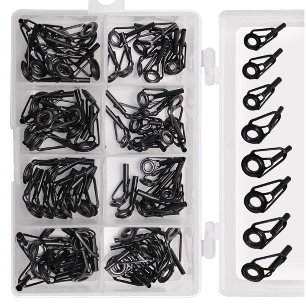 80Pcs Fishing Rod Tips Repair Kit Fishing Rod Guides Stainless Steel Rod Guides (Black)