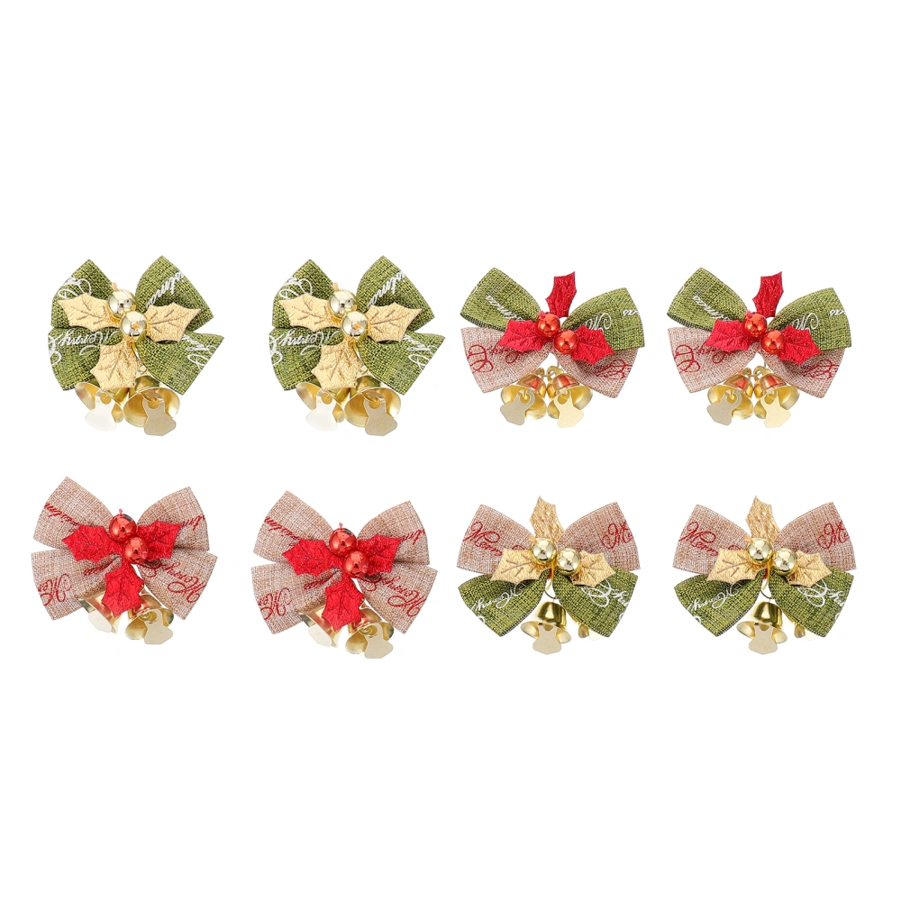 8pcs Christmas Bowknot Bells Ornaments Xmas Tree Adornments Bowknot Decorations