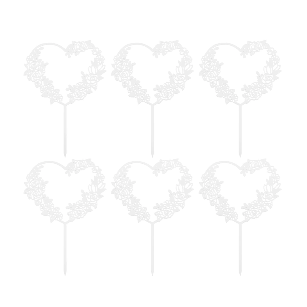 6PCS Sweet Romantic Cake Decoration Ornament Hollow Heart Cupcake Toppers Picks Valentines Day Party Supplies for Wedding (White)