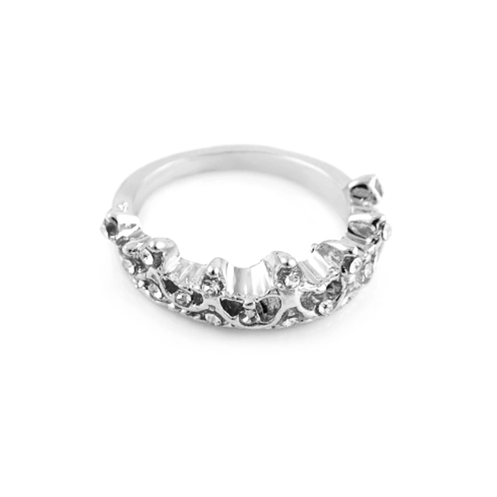 Sparkling Tiara Ring Stylish Alloy Crown Rings for Women Wedding Engagement Jewelry Decoration (Silver 5)