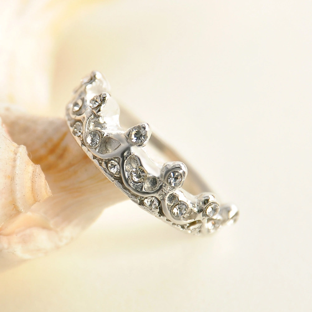 Sparkling Tiara Ring Stylish Alloy Crown Rings for Women Wedding Engagement Jewelry Decoration (Silver 5)