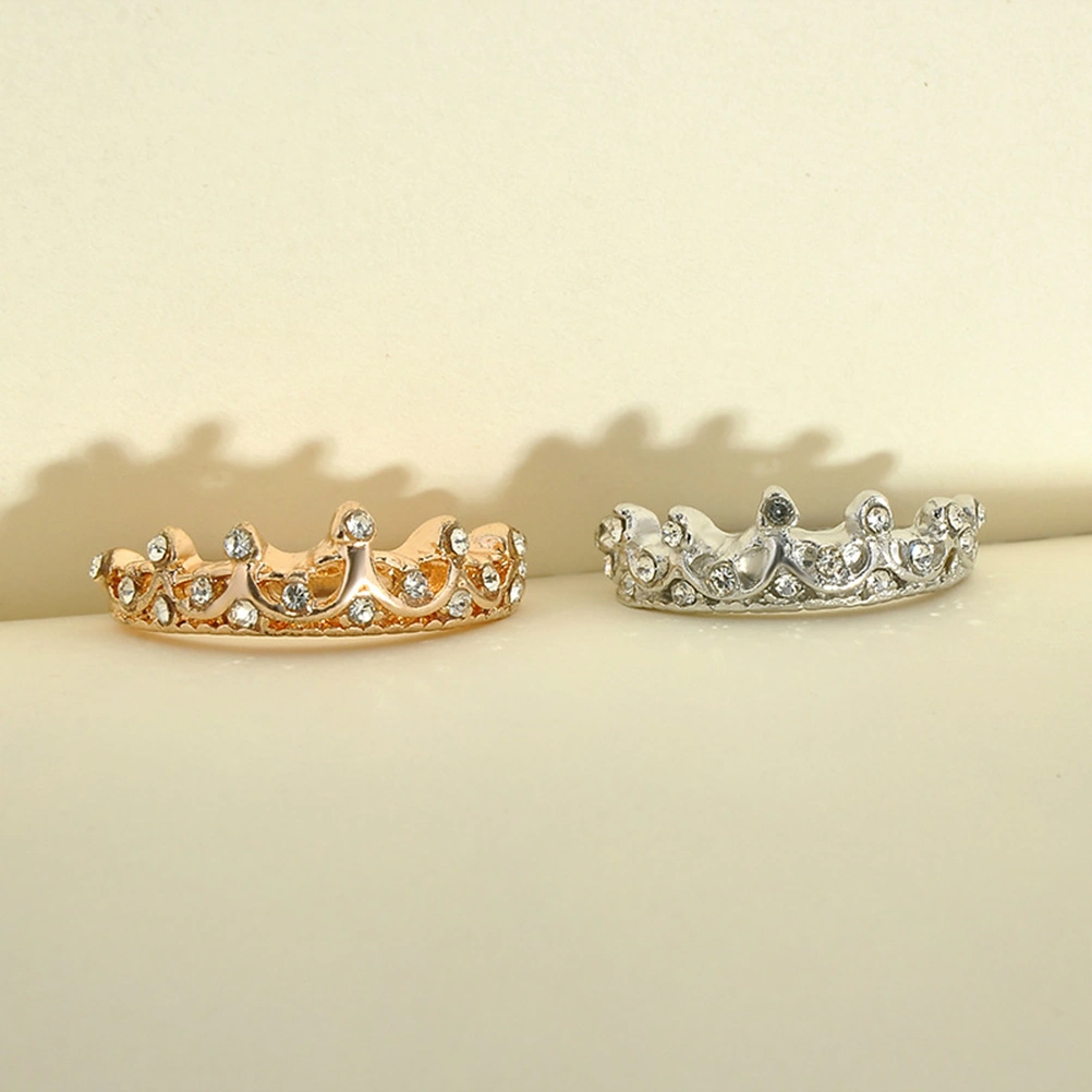 Sparkling Tiara Ring Stylish Alloy Crown Rings for Women Wedding Engagement Jewelry Decoration (Silver 5)
