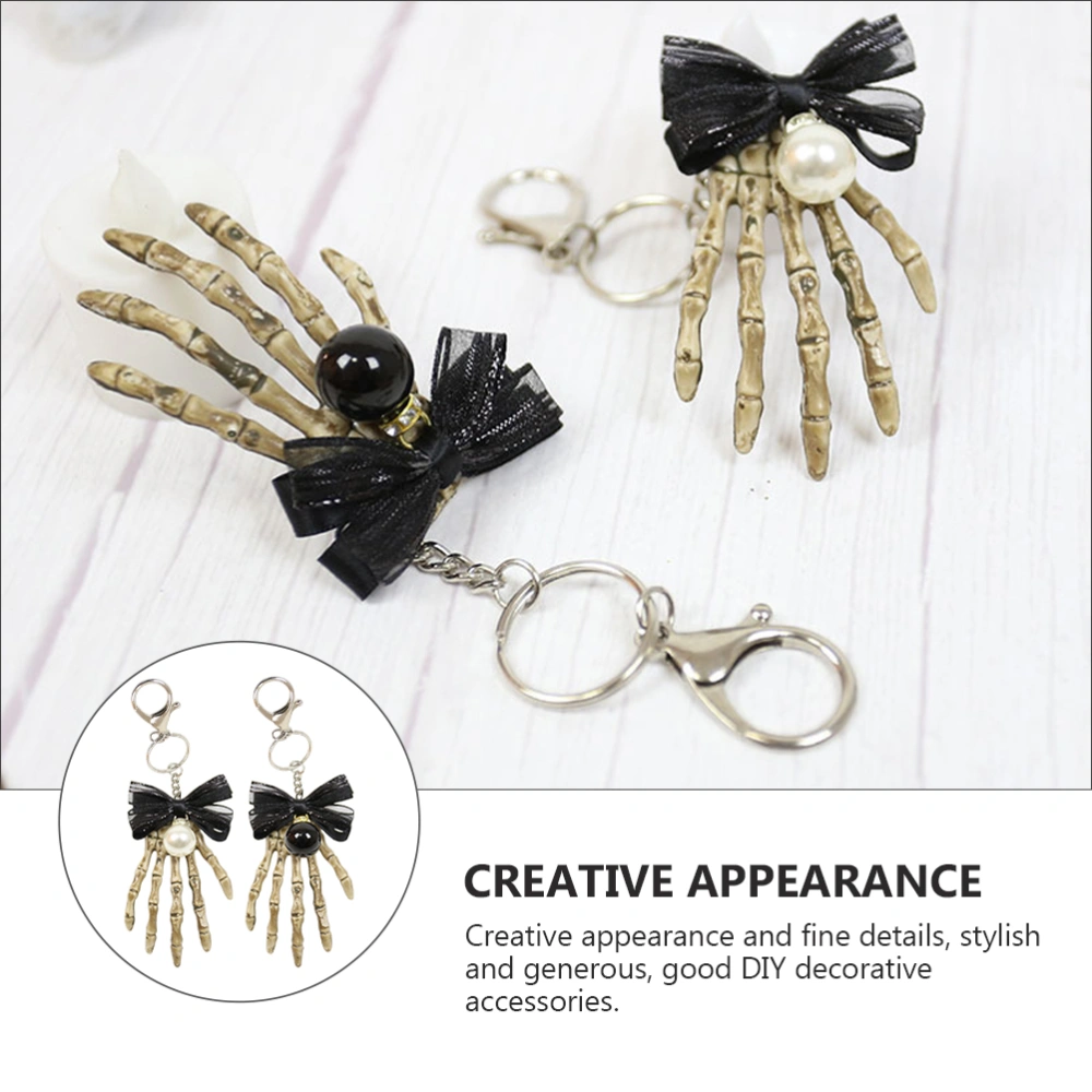 2Pcs Simulation Claw Pendant Decorative Keychain Ornament with Pearl Bowknot