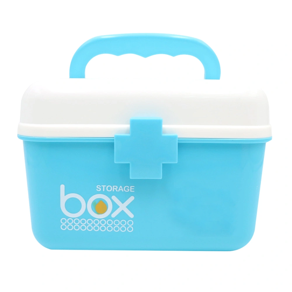 Multi-function Medicine Cabinet Portable First-aid Case Double Layer Home Storage Medicine Box (Blue, 21x16.5x15cm)