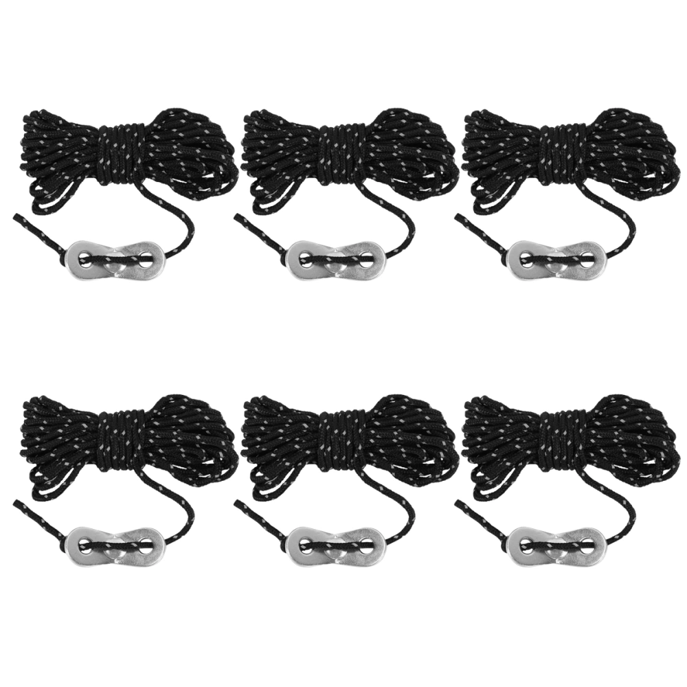 6pcs 4 Meter Guyline Tent Rope Reflective Rope Tent Cord with 2-Eye Rope Tensioners for Camping Hiking Backpacking Random Color Accessories (Black)