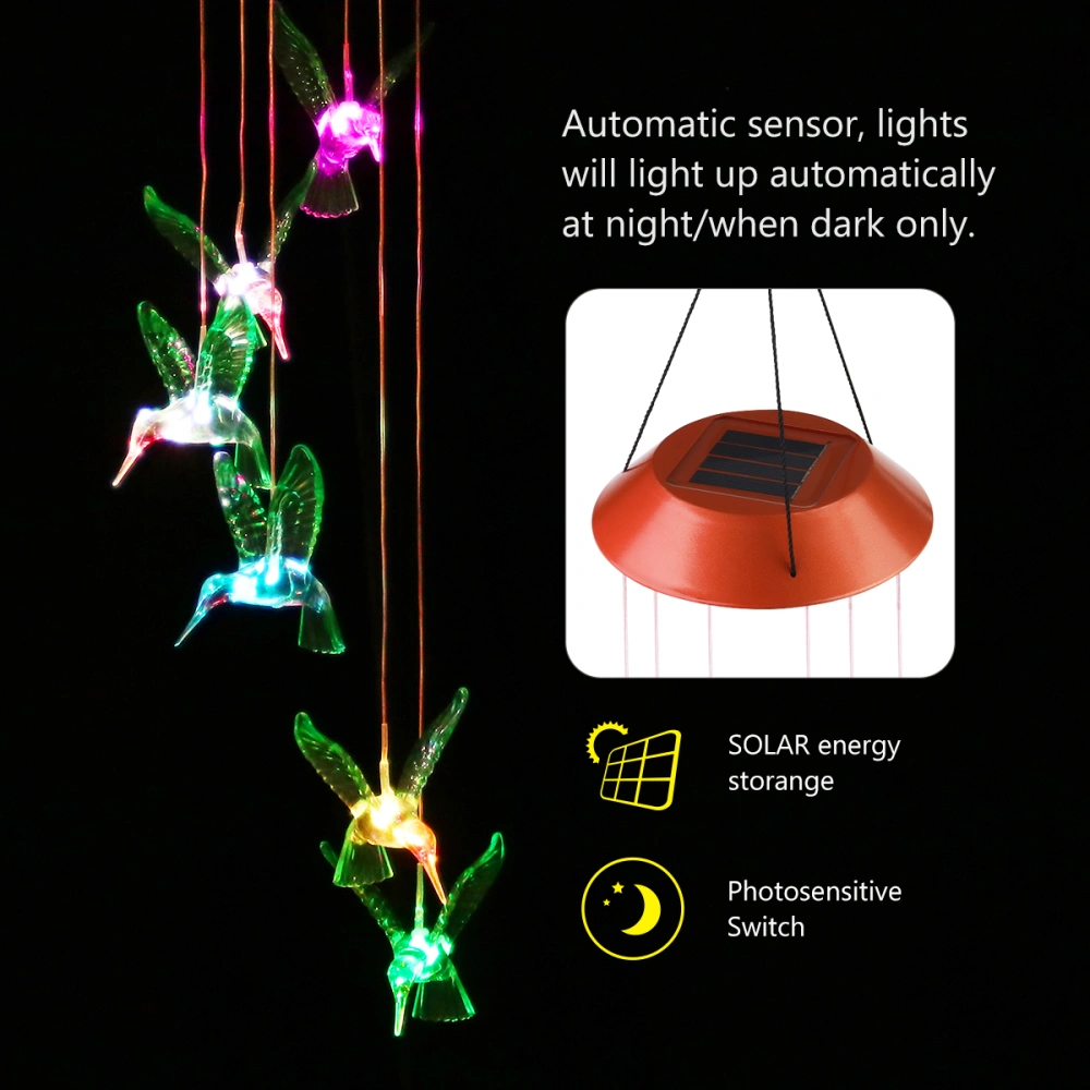 YUNLIGHTS Hummingbird Wind Chimes LED Solar Mobile Wind Chime Color Changing Automatic Light Sensor Wind Lamp for Home Party Balcony Porch Patio Garden Decoration