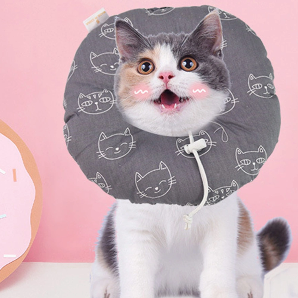 Breathable Collar Pet Recovery Collar Anti-bite Anti-lick Elizabethan Collar for Cat Kitten (Grey Cat, Size L)