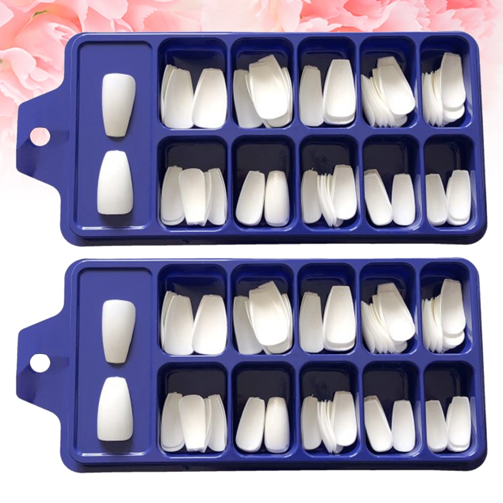 2 Boxes Full Cover Ballerina Fakes Nails False Nail Tip Artificial Fingernails for Women Girls (100pcs/Box, White)