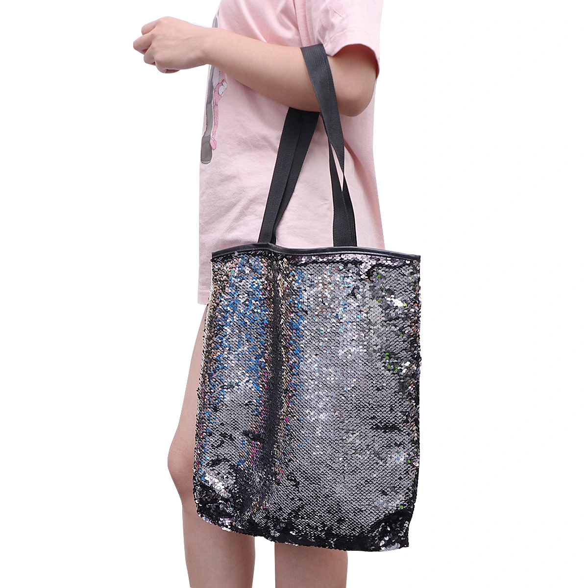 Casual Sequin Pouch Large Capacity Handbag Woman Shopping Bag Portable Shoulder Bag Fashion Outdoor Tote Bag